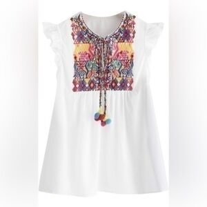 NWT Floerns Women's Ruffle Striped Mexican Embroidered Babydoll Blouse Top sz M